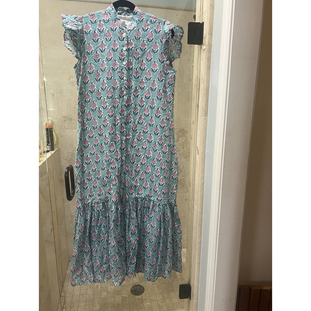 Darlington Isle Essie Maxi Dress Sz. S Ruffle Ikat Turquoise Pink